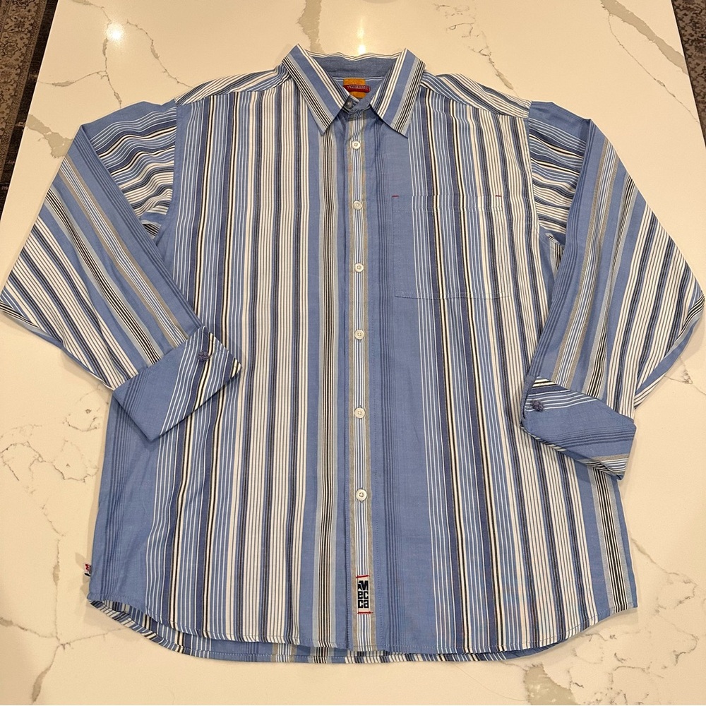 Mecca VTG Y2K 90s Blue Striped Button Down Shirt Men L Hip Hop Streetwear Skater